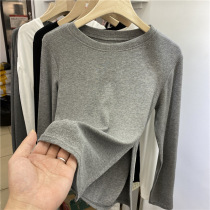  The owner recommends hem split round neck threaded long-sleeved T-shirt womens 2021 spring and autumn new inner bottoming shirt Western style