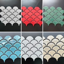 Ceramic fan-shaped fish scales brick mosaic kitchen background wall bathroom balcony pool European ginkgo leaf shape