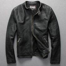 Schotts imported calfskin leather made old collar slim slim short locomotive clothing leather jacket mens leather jacket