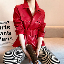Junuio original design Turkish vegetable sheep fur coat leather female short wear handsome locomotive coat