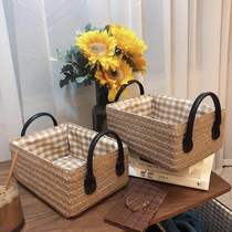 Japanese storage box covered storage box imitation grass weaving storage basket desktop snack underwear finishing box large drawer