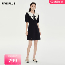 FIVE PLUS2022 NEW WOMEN AUTUMN WEAR HAUTLINUM SENSE BIG LAPEL DRESS WOMENS HIGH WAIST PUFFED SLEEVE SHORT SKIRT