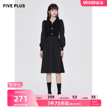 FIVE PLUS2022 NEW WOMEN SPRING DRESS VINTAGE LANTERN SLEEVE WOOLEN DRESS WOMENS HIGH WAIST V-NECK SMALL BLACK SKIRT