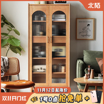 Beimo furniture bookcase Nordic glass door rack vertical display bookcase Japanese cherry wood solid wood storage cabinet