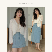 Spot Toe Hanging Spring Hard Tsuen Men Cotton Cowboy Half - body skirt female meat shade and fat mm commuter A - word skirt