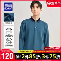 Romon mens long sleeve lapel T-shirt 2021 Autumn New Polo shirt young and middle-aged business casual slim top