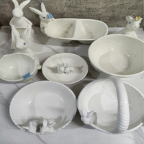 Ceramic Chinese retro Rabbit jewelry Family storage box fruit plate cute sweet girl heart Japanese gift