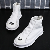 European Station Korean version white High Shoes Breathable Spring Summer Wave Men Genuine Leather High State Casual Leather Shoes MENS BOARD SHOES