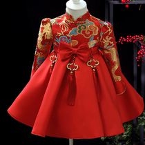 Girls high-end birthday dress Spring and autumn female baby grabbing Zhou foreign flower girl princess dress children red cheongsam