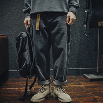 Autumn black straight overalls jeans men loose fashion brand autumn and winter trousers ins trend Haren pants tide