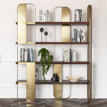 Light extravagant bookshelves Stainless Steel Living Room Shelf Office Modern Multilayer Show Shelf Metal Nordic Landing Bookcase