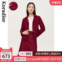 Coletier autumn 2021 new red blazer Womens Small suit tweed small fragrant style fashion