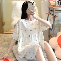 Short-sleeved cotton silk pajamas womens summer sweet artificial cotton home clothes Japanese girl fat MM large size cotton cotton suit