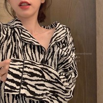 Spring and autumn zebra pattern pajamas womens long-sleeved student net red with the same ins wind can wear casual home clothes suit tide