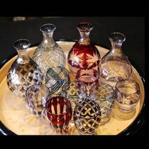 Japanese-style wine bottle glass carved glass color cover leather hand-blown hand-carved glass