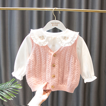 Childrens clothing girls knitted vest Spring and Autumn wear baby sweater vest waistcoat waistcoat female baby horse clip cardigan coat