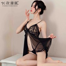 Long night long erotic lingerie feminine pajamas womens slip dress lace night dress transparent temptation night confused 1120