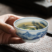 Jingdezhen ceramic single cup Hand-painted blue and white landscape painting Individual cup Tea Gongfu Tea cup Master cup