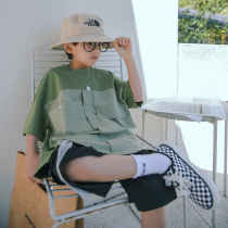 Boys net red fried street short sleeve suit childrens summer clothes 2022 Summer new wave Cool handsome and big boy