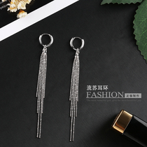 999 sterling silver face thin earrings long tassel earrings earrings female Korean temperament simple cold style personality