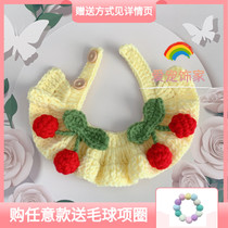 Hand Knit Pets Scarf Neck Cherry Cute Cat Saliva WARM COLOR DOG BIB COLLAR Wool Thread DIY Breathable