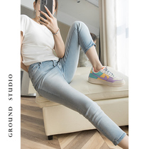  Light blue jeans womens summer nine-point thin section 2021 new thin slim stretch pants retro pencil pants