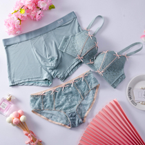 Pure cotton couple underwear three-piece set of lovers with bra bra Modal couple underwear a pair of summer suits