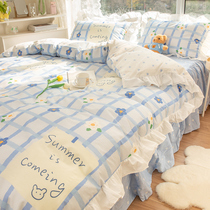 ins bed dresses pure cotton bed with four sets 100 full cotton princess wind bed goods three sets bed linen quilt cover bed