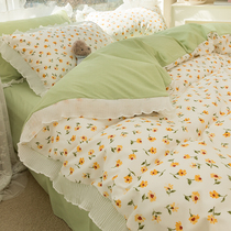 Small fresh floral bedding four-piece summer net red new washed cotton quilt set sheets three-piece spring and autumn