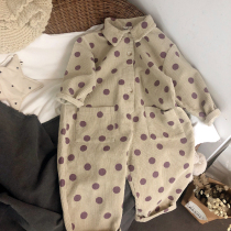 Retro foreign tone Korean children loose wave point corduroy jumpsuit baby jumpsuit pants tide