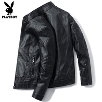 Playboy leather men Spring and Autumn high-end business stand collar sheep leather leather jacket mens leather jacket tide