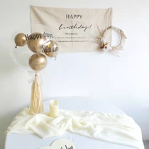 Milk Tea Color Birthday Decoration Flower Rings Balloon Korean version HAPPY BIRTHDAY print character rice white jumpy cloth background cloth