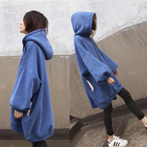 Large size pregnant womens coat autumn and winter clothes womens coat long loose plus velvet padded suit fashion Korean version