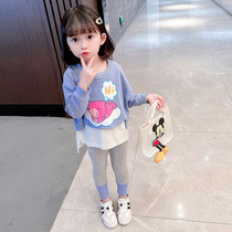 Girls long sleeve suit autumn dress foreign-style childrens baby girl spring and autumn fake Two T-shirt tight leggings New