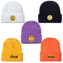 drew house BIEBER BIEBER waffle embroidered cold hat Smiley letter knit wool hat for men and women hats