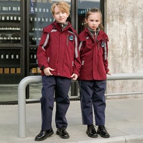 Kindergarten uniform winter school uniform Primary School students thick sports suit men and women Children wine red assault suit three sets