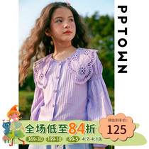 Girl Shirt Spring Autumn 2022 New Spring Loaded Children Big Flip Lace Cardiovert Shirt Children Dress Long Sleeves Blouse Women