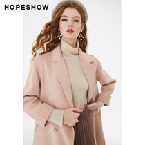 Red sleeve medium long wool coat female hopeshow winter new pink coat