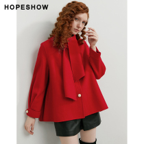 Red sleeve wool Hepburn wind coat winter new womens collar loose thin temperament red double-sided short coat