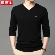 Hengyuanxiang mens cardigan autumn and winter new middle-aged thin warm base sweater black V-neck sweater men