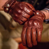 Retro protective protective gear genuine leather locomotive male autumn-winter full finger Triumph with iron gentleman riding brown motorcycle gloves