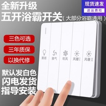 Household Bath switch five open bathroom heater toilet air heater toilet five in one 86 universal key switch