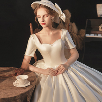 2021 New satin wedding dress girl small Man simple atmosphere slim slim bride wedding tail temperament main yarn