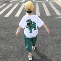 Boys summer loaded dinosaur suit 2022 new boy summer foreign air clothes children summer short sleeve tennis red tides