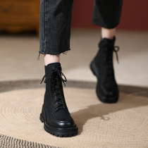 M L Monroe trendy handsome real leather Martin boots woman 2021 slopes heel thick bottom spring autumn Inn wind short boots