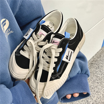 Pull back black canvas shoes womens spring and autumn 2021 new summer niche womens shoes all-match casual breathable shoes summer