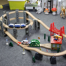 Wooden Railcar Toy Boy Electric Wood Small Train Children Tunnel Orbital Building Blocks Puzzle Compatible Rice Rabbit