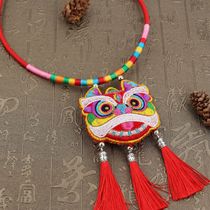 Catch Week Folk Crafts Country Tide Waking Lion Baby Donuted Accessories Collar Bifacial Embroidered Hand Sewn Lion Pendant