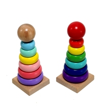 Wood Puzzle Rainbow Tower Stack Leaner Baby Seven Colorful Layers of Ferrule Toy Big wooden trellis baby