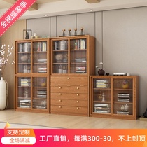 Nordic storage and storage combination bookcase Japanese solid wood push-pull display storage bucket cabinet log dining side narrow cabinet household